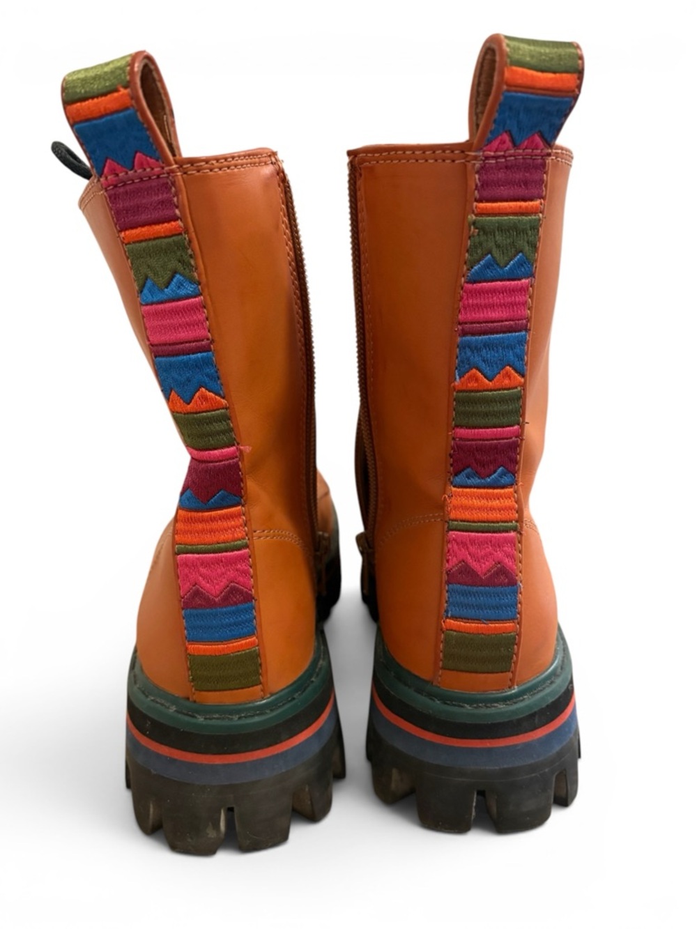 FARM Rio Orange Leather Lace-Up Boots with Black Laces